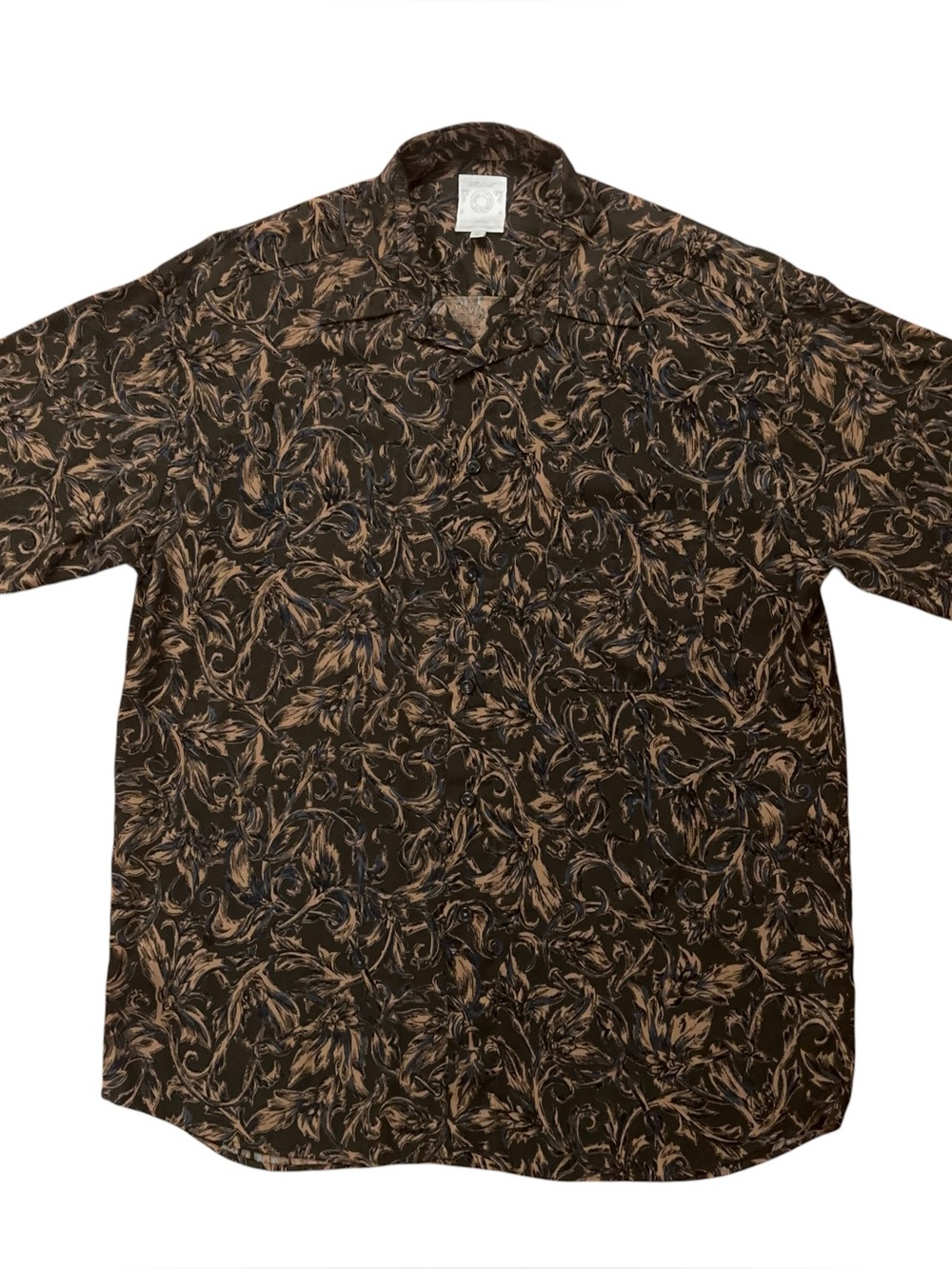 VTG St. Michael Shirt Mens Size M Camp Collar Viscose Floral Made in UK Green